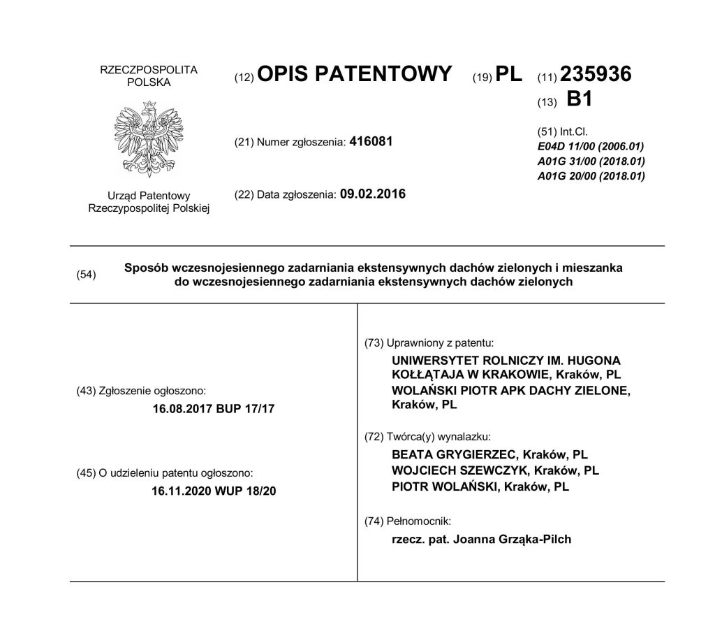 patent zielone dachy