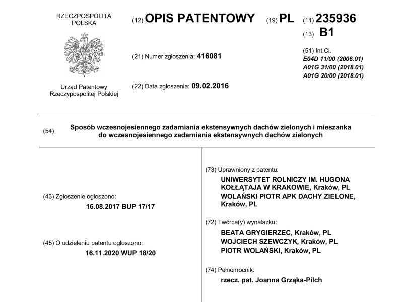 patent zielone dachy